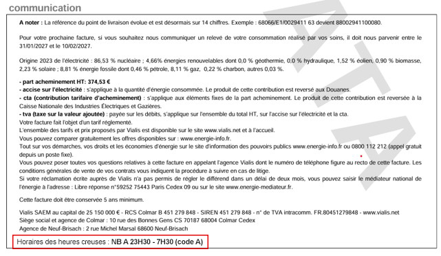 Encart communication sur facture énergie